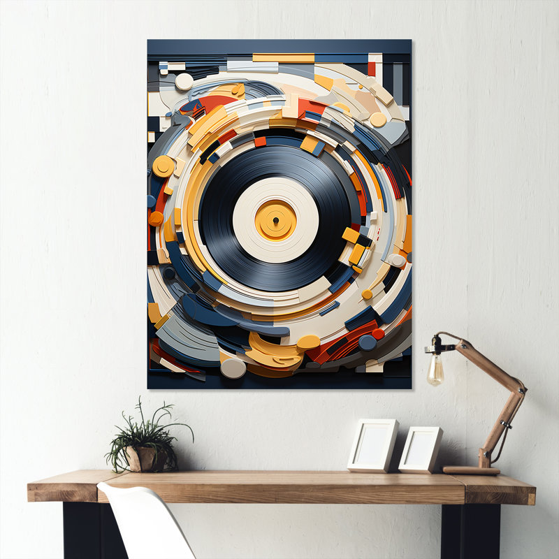 Geometric Grooves Compact Discs - Disque compact en métal, art mural, H 32 po x l 16 po x P 1 po