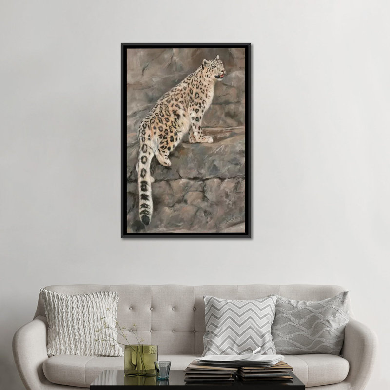 «Snow Leopard I», impression sur toile, H 26 po x l 18 po x P 1,5 po, Toile avec cadre noir, Pas de tapis
