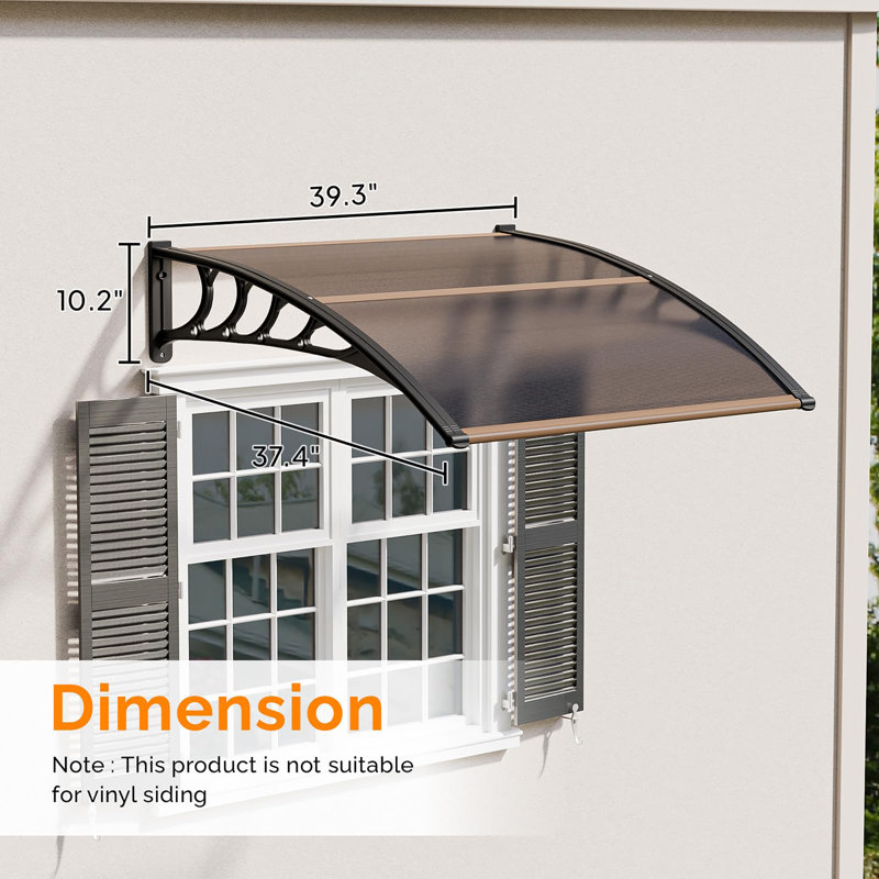 Window Awning Door Canopy Exterior, 10.2" H x 39.3" W x 37.4" D, Brown