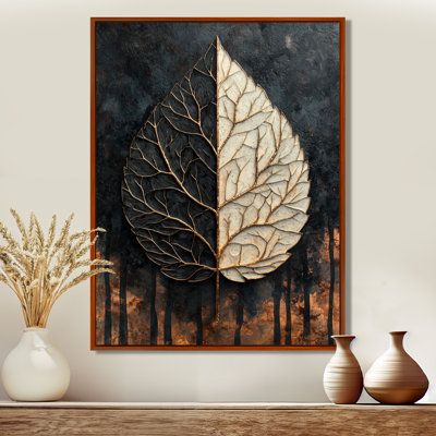 «Modern Modern Leaves Dark Symetry Of Winter II» - art mural feuilles