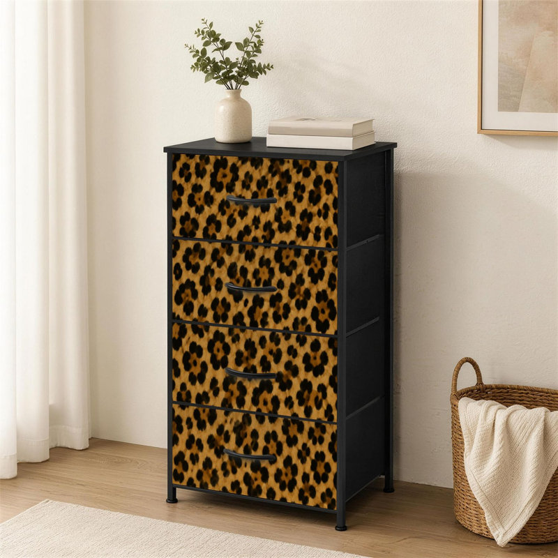 Petite commode à 4 tiroirs pour chambre à coucher avec imprimé léopard et petite commode à vêtements pour commode avec commode