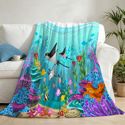 Blue Ultra Soft Flannel Fleece Throw Blanket,Aquarium Underwater Scene Single-Sided Print