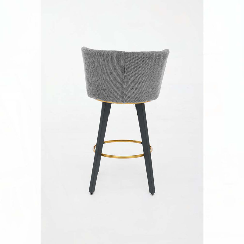 360° Swivel Upholstered Barstools with Backs and Metal Legs, Gray