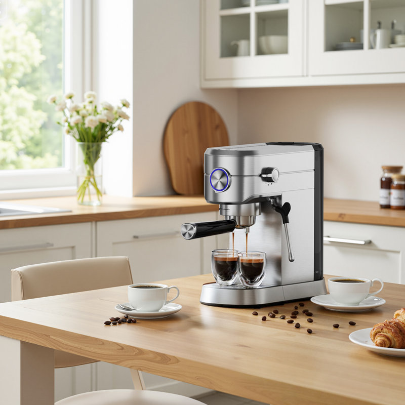 15-Bar Espresso Machine With Milk Frother Wand – Compact Design, Detachable Water Tank, Perfect For Home Latte & Cappuccino Lovers