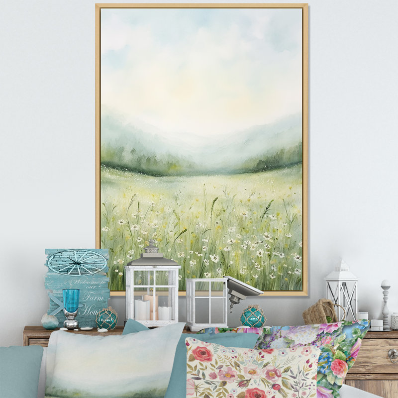 «Meadow Scenery Minimalisme Serenity», reproduction sur toile, Cadre naturel flottant, H 32 po x l 16 po x P 1 po
