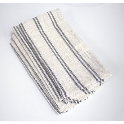 Ensemble de 4 serviettes de table en mélange de lin à rayures beige et blanc