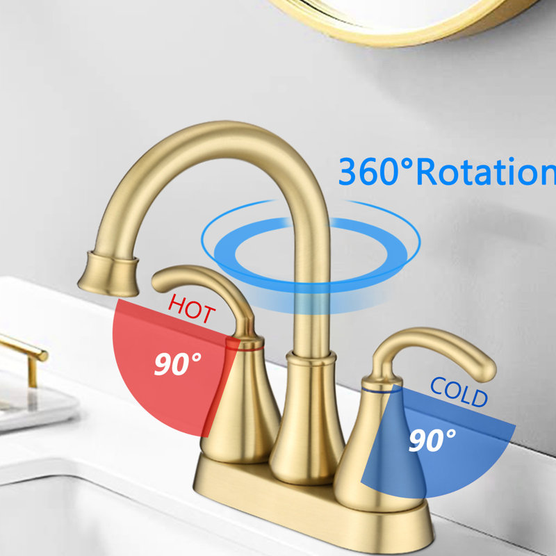 Robinet de salle de bain brossé Golden 2 avec bonde escamotable - Débit aéré pour une utilisation efficace de l'eau, bec haut, buse pivotante à 360 °, évier en alliage de zinc dans une fonction optimale, degré de fabrication