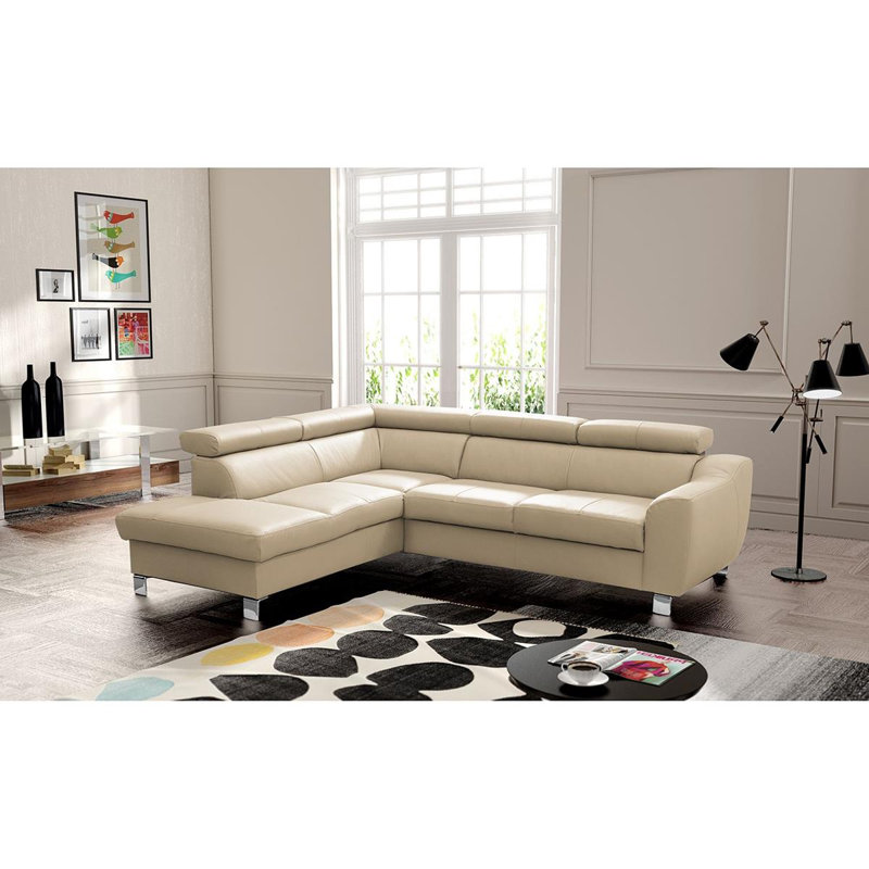 Avaiya Leather Corner Sofa with Sleeping Function and Storage, Beige, No, Left Hand Facing