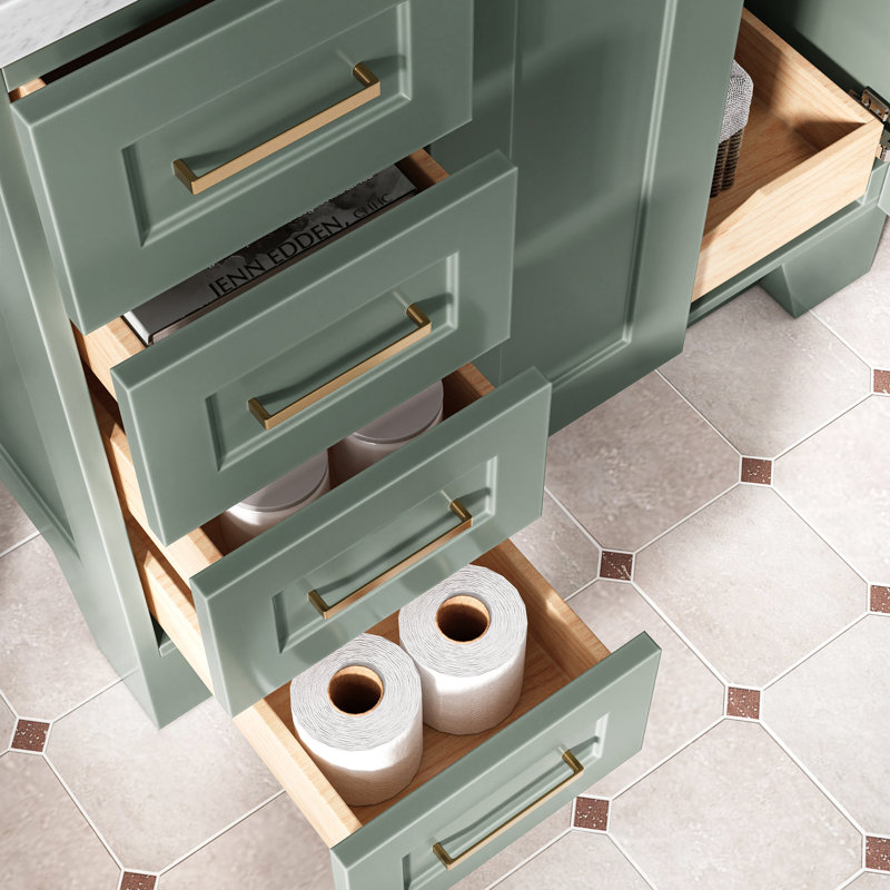ARIEL TAYLOR 37 IN LEFT OFFSET RECTANGLE SINK VANITY, Right, Rectangle, Vintage Green
