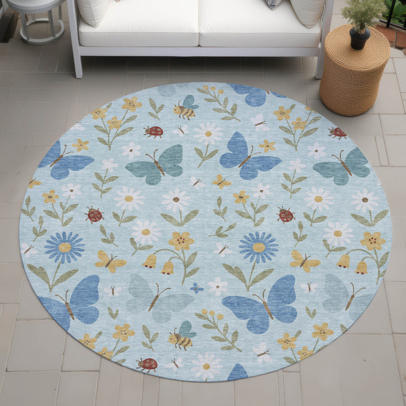 Machine Washable Indoor/Outdoor Chantille ACN2618 Kids Rug, Sky, 8' Round