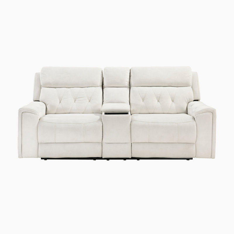 Hemington 84.5" Modern & Contemporary Polished Microfiber Power Recliner with Power Headrests, Wireless Charging, USB Ports and Console.