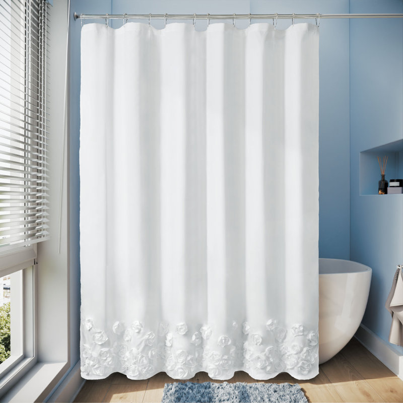 Floral Ruffle Shower Curtain, White