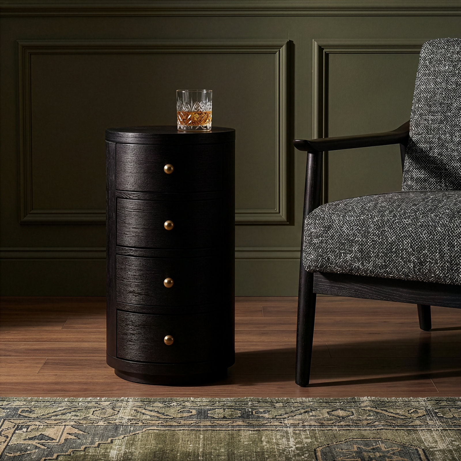 Celine 12 in. W Round Wood 4 Drawer End Table, Antique Coffee Brown
