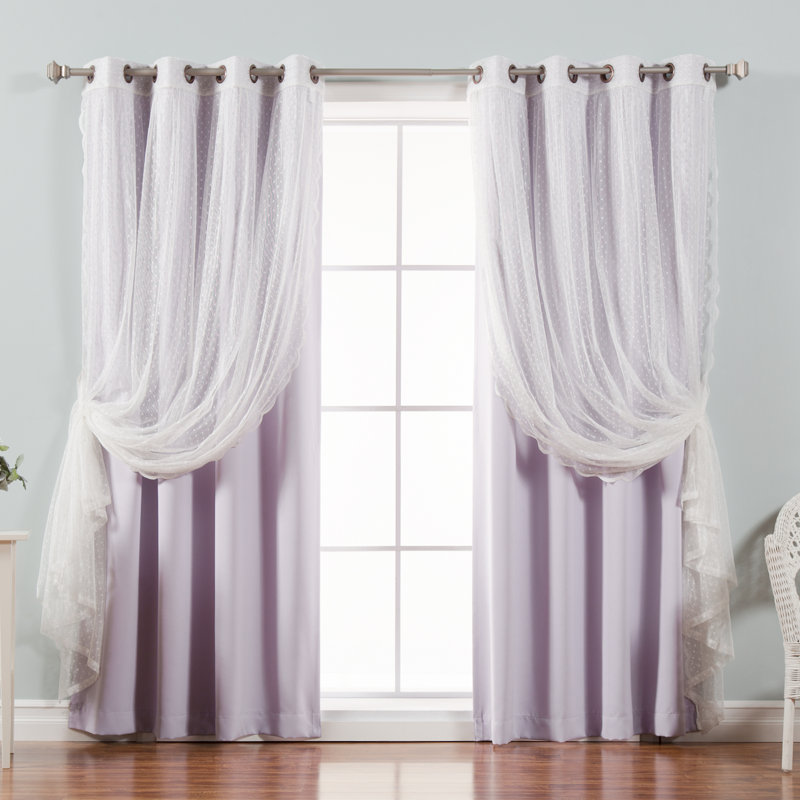 Tulle Polyester Room Darkening Curtain Panels, Lilac, 52" W x 96" L