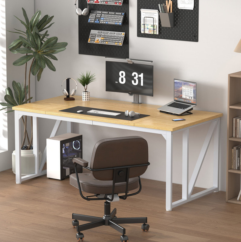 Computer Desk 70×30.7 Inch Gaming Desk with Deeper & Thicker Desktop, Office Desk Work Desk for Home Office, Natural