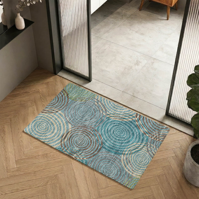 Tapis géométrique lavable à la machine de qualité supérieure Mayfield AMF2435, Sarcelle, 1 pi 8 po x 2 pi 6 po