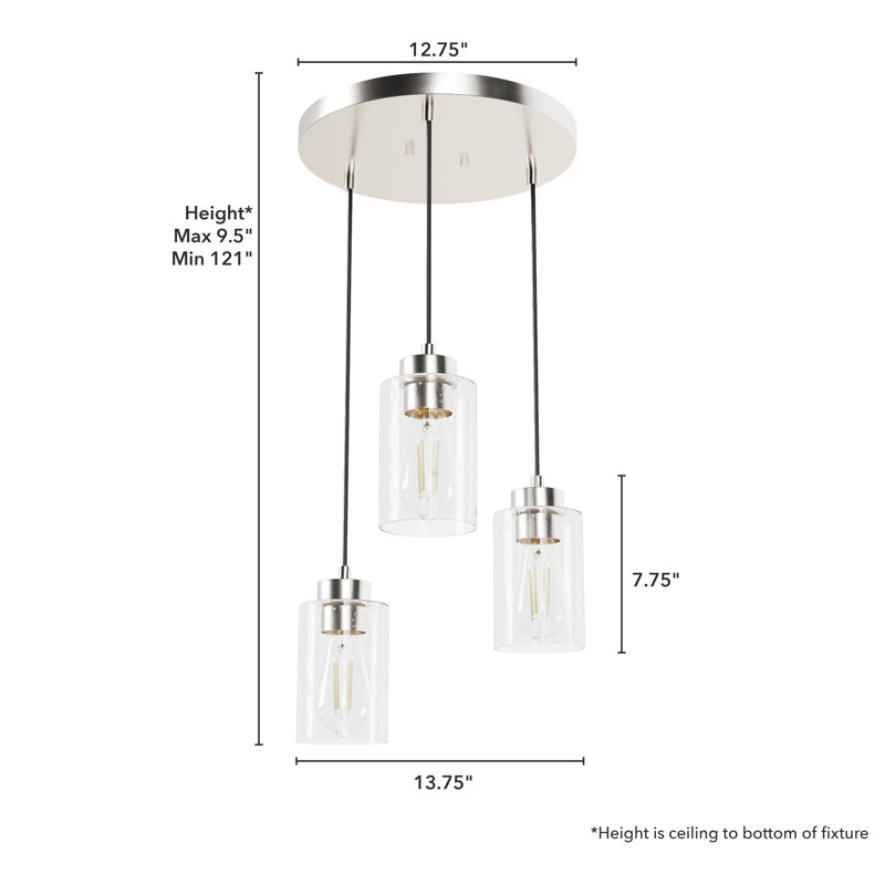 Hartland 3 - Light Cluster Cylinder Pendant, Brushed Nickel