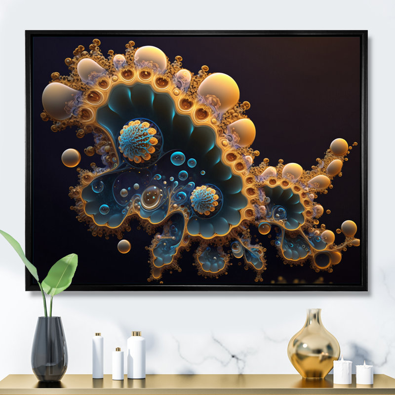 «Fractal Nucleus In White I», art mural moderne sur toile géométrique, L 40 po x H 30 po, Cadre flottant noir
