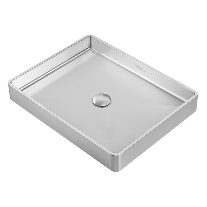 Noah Plus Rectangular Vessel Bathroom Sink, Brushed Stainless Steel
