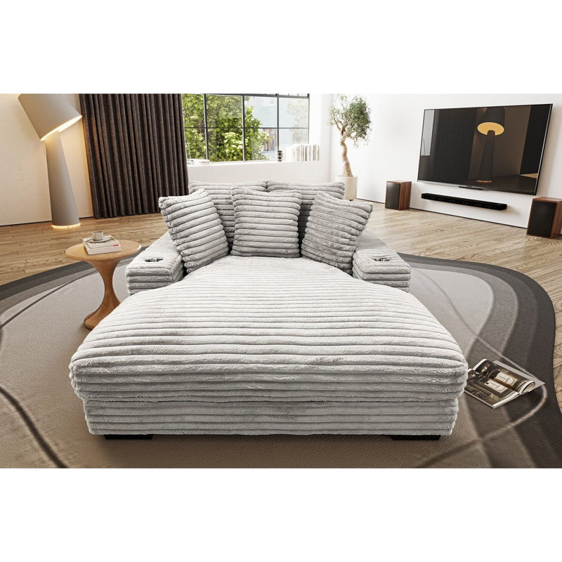 Méridienne Cocoon Mega avec deux porte-gobelets et ports USB, Taupe