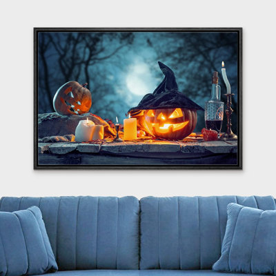Moody Gothic " Witch Hat Pumpkin Forest Holiday Halloween Moody Dark Illustrations Modern Art Work Decor "