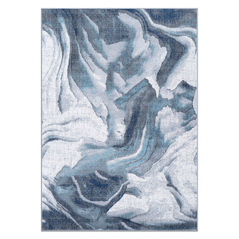 Abstract Wave Contemporary Area Rug, Rectangle 5' x 7'