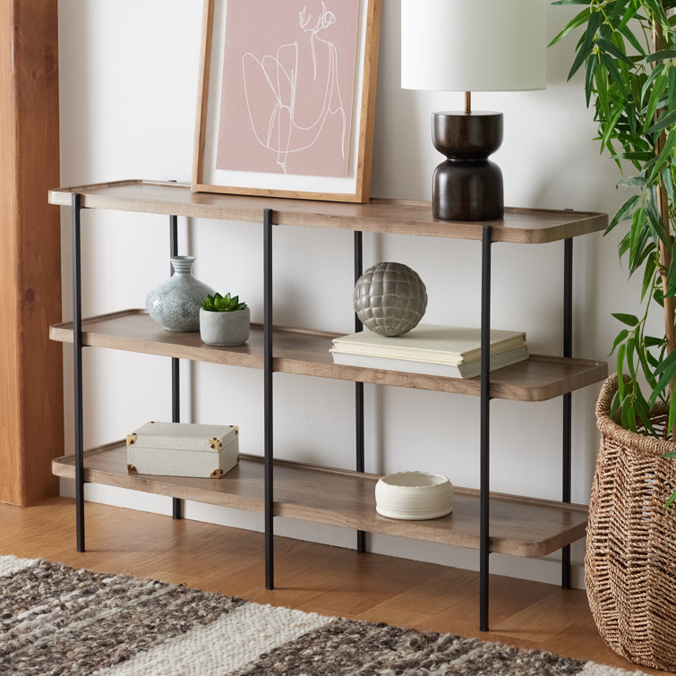 Solid Mango Wood Finish Console Table with Multi Level Shelf