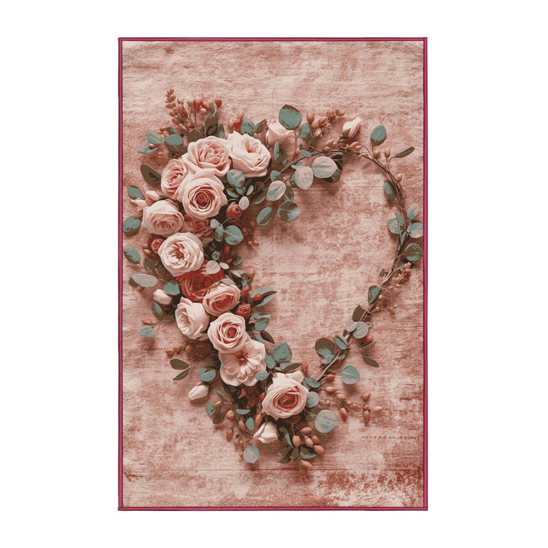 Tapis rose moderne et contemporain lavable à la machine Ritner Valentines, 8 x 10
