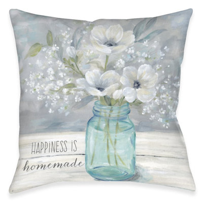 Homemade Happiness Floral Throw Pillow