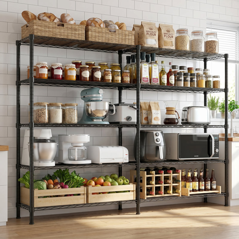 Marlia Steel Height -Adjustable Storage Rack Heavy Duty Shelving Unit, Black, 5-Tiers 72" H x 58" W x 14" D