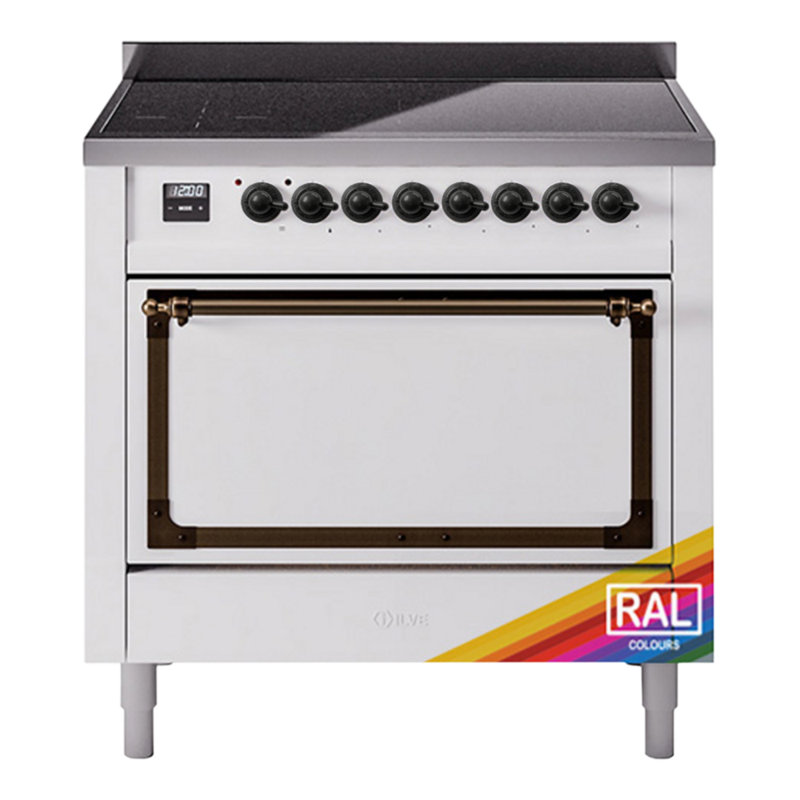 ILVE Nostalgie II Series Noblesse 36 inch Induction Range with 5 Induction Elements (Glass Door), Brass