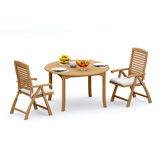 3 Seats 4 Pcs Grade-A Teak Wood Dining Set: 52" Round Table And 3 Ashely Folding Reclining Arm Chairs #11AS1103