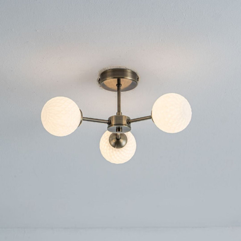 Glass Semi Flush Mount, 19cm H x 43cm W x 44cm D, 3 Lights