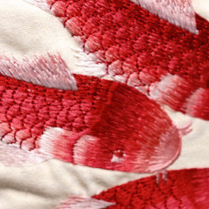 Fish Embroidered Pillow Cover, Red/White