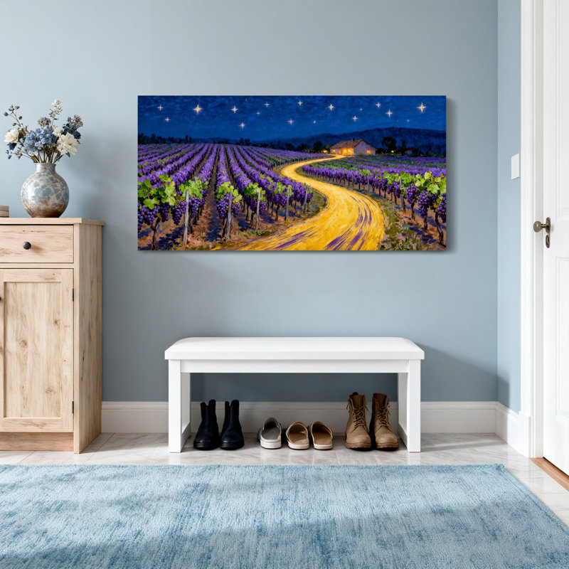 Paysage et nature, nuit étoilée, vignoble, sentier, champs de lavande, H 20 po x l 40 po