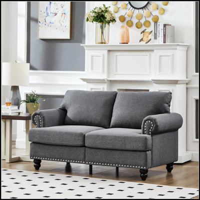 Causeuse de salon 59,5 pouces de style classique avec clous, structure durable, sièges confortables et rangement dissimulé