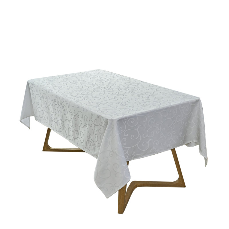 Marina Decoration Jacquard Waterproof Thick Elegant Soft Damask Branch Scroll Decorative Home Kitchen Table Cloth Liquid Repellent and Stain Resistant Tablecloth, White Color Oblong 60 x 144 Inch