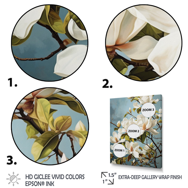 Blanc, jaune, magnolia, magnolia, harmonie - magnolia, art mural, H 40 po x l 30 po x P 1,5 po, Toile tendue