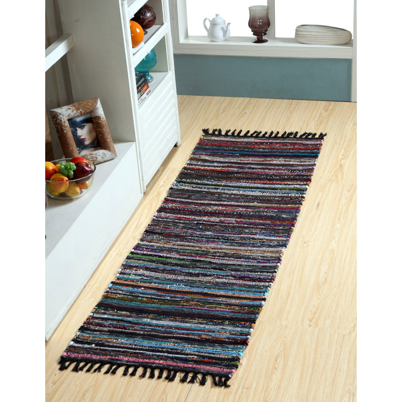 Marone Striped Cotton Hand Woven Area Rug, Runner 60 x 210cm