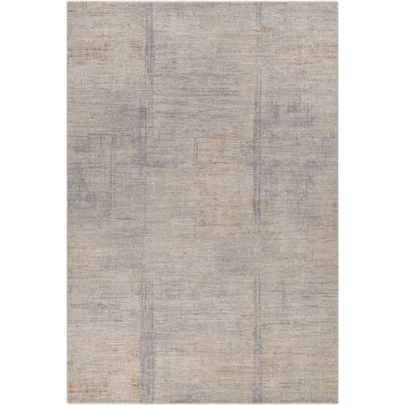 Tapis en polyester tissé à la machine à motif abstrait gris Pys, Rond 6 pi 7 po