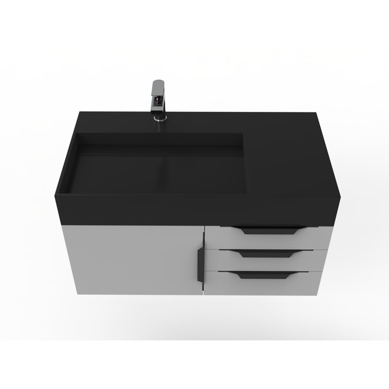 Ensemble de meuble-lavabo mural simple 36 po Bassi, Noir, gris, Noir