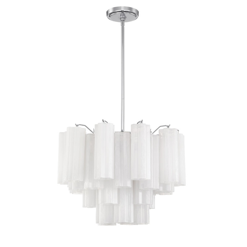 Arras Dimmable Tiered Chandelier, Milk White, Polished Chrome, 14" H x 19.75" W x 19.75" D