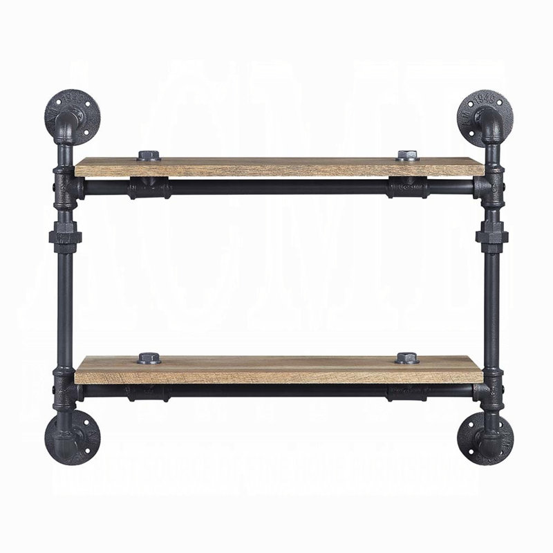 Arrion Industrial Rectangular Wall Rack with 2 Shelves in Oak and Sandy Black