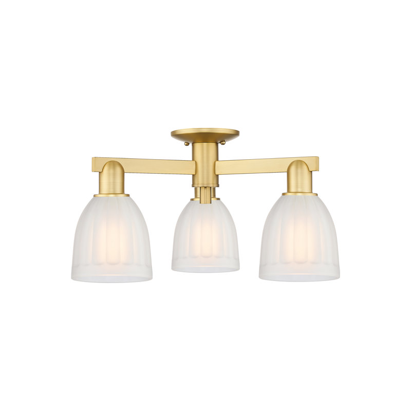 Arcadia - Brookfield - 3 Light 23" Semi-Flush Mount - Satin Gold Finish - White Shade, Satin Gold