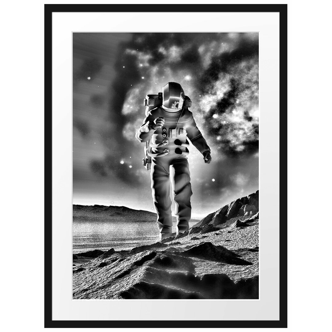 Gerahmtes Poster Astronaut Klettert auf den Mond