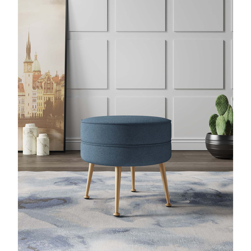 Luker Upholstered Ottoman, Blue, Gold