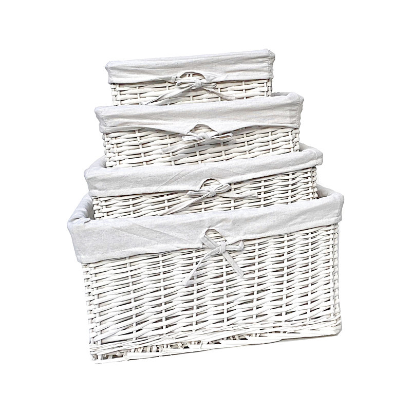 Brambly Cottage Wicker Decorative Basket, 12cm H x 32cm W x 22cm D, White