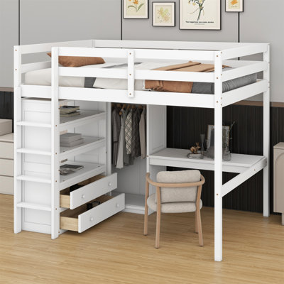 Loft Bed With Built-In Wardrobe, Desk, Storage Shelves And Drawers by Harriet Bee