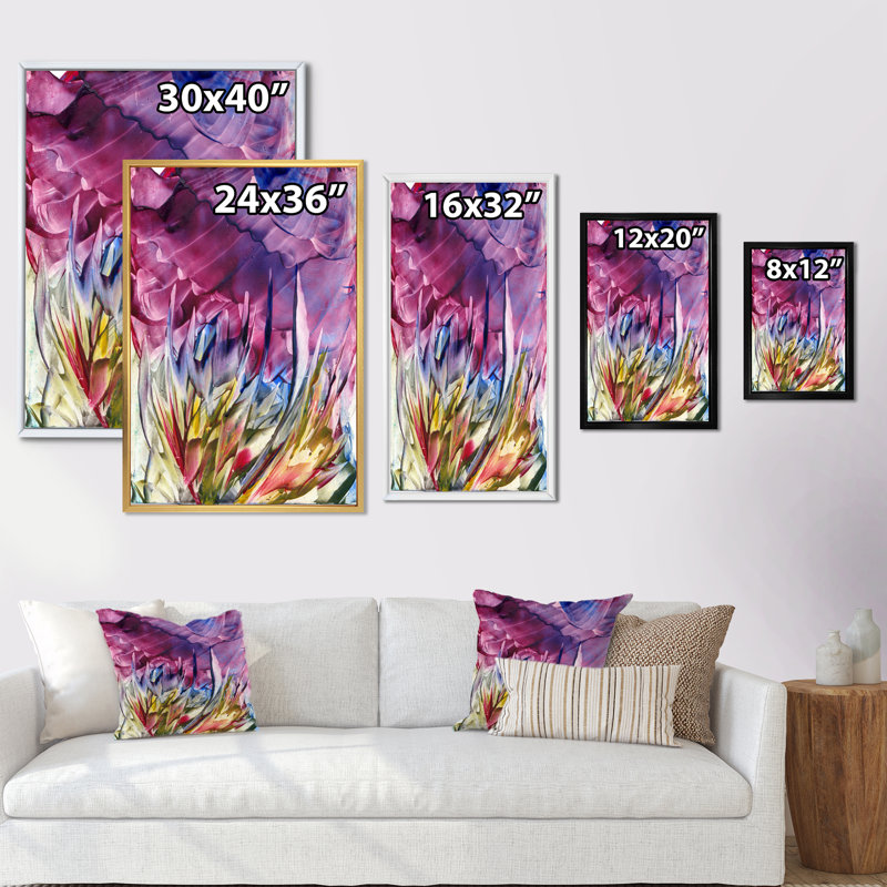 Fleurs mauves - Marbre liquide - Peinture, H 40 po x l 30 po x P 1,5 po, Cadre flottant blanc