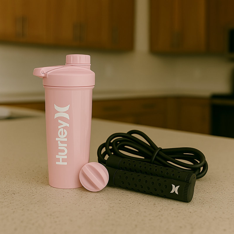 Bouteille de shaker Hurley avec corde de mise en forme 28 oz, Rose